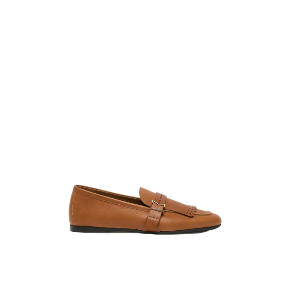 Max Mara Mister Fringed Leather Loafers in Amber Brown | Loafers | Luxury Shoes 