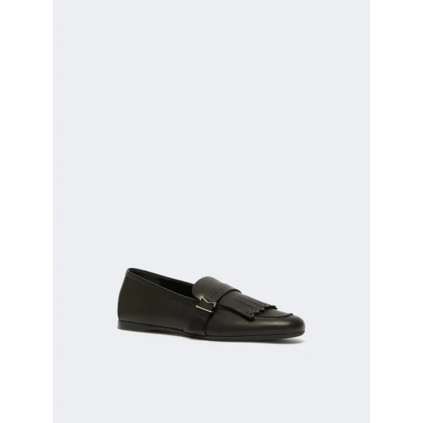 Max Mara Mister Fringed Leather Loafers in Black | Loafers | Luxury Shoes 