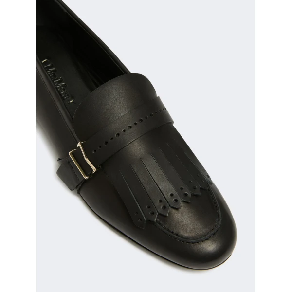 Max Mara Mister Fringed Leather Loafers in Black | Loafers | Luxury Shoes 