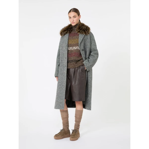 Max Mara Moda Jacquard Wool Cotton Roll Neck Jumper in Chocolate | Turtlenecks | Luxury Shoes 