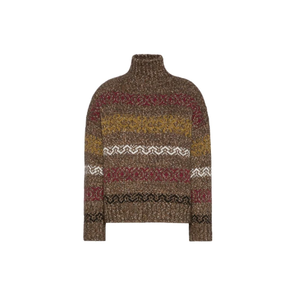 Max Mara Moda Jacquard Wool Cotton Roll Neck Jumper in Chocolate | Turtlenecks | Luxury Shoes 