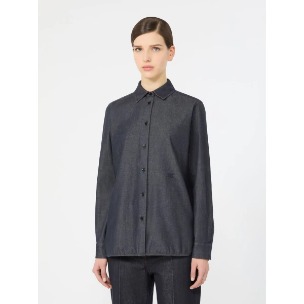 Max Mara Molo Denim-Look Cotton Shirt in Ultramarine | Shirts | Luxury Shoes 