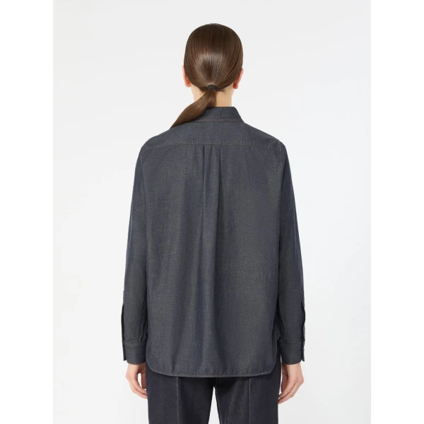Max Mara Molo Denim-Look Cotton Shirt in Ultramarine | Shirts | Luxury Shoes 