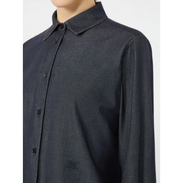 Max Mara Molo Denim-Look Cotton Shirt in Ultramarine | Shirts | Luxury Shoes 