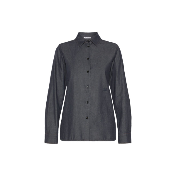 Max Mara Molo Denim-Look Cotton Shirt in Ultramarine | Shirts | Luxury Shoes 