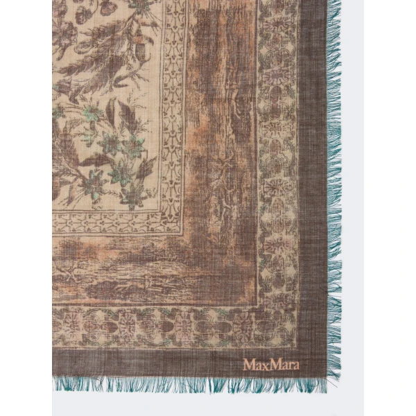 Max Mara Moneta Printed Wool and Silk Shawl in Pale Yellow | Scarves | Luxury Shoes 