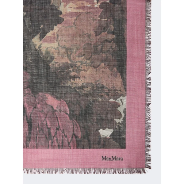 Max Mara Moneta Printed Wool and Silk Shawl in Shaded Pink | Scarves | Luxury Shoes 