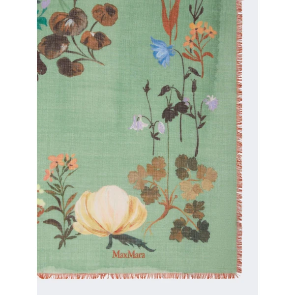 Max Mara Moneta Wool and Silk Square Shawl in Green | Scarves | Luxury Shoes 