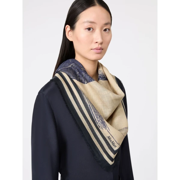 Max Mara Moneta Wool and Silk Square Shawl in Natural | Scarves | Luxury Shoes 