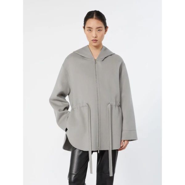 Max Mara Monia Short Hooded Wool Coat in Pearl Grey | Wool Coat | Luxury Shoes 
