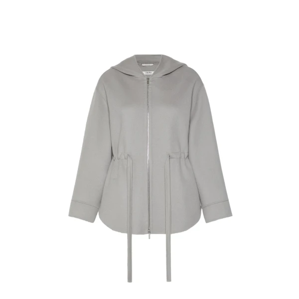 Max Mara Monia Short Hooded Wool Coat in Pearl Grey | Wool Coat | Luxury Shoes 
