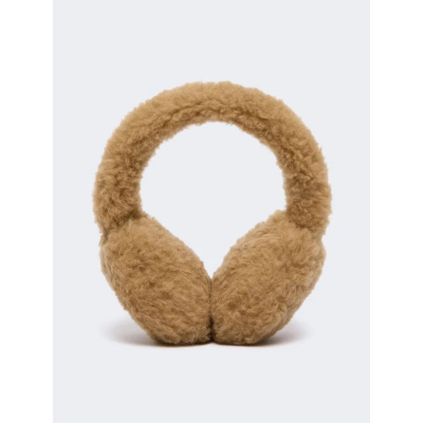 Max Mara Muffy Teddy Fabric Earmuffs in Camel | Hats | Luxury Shoes 