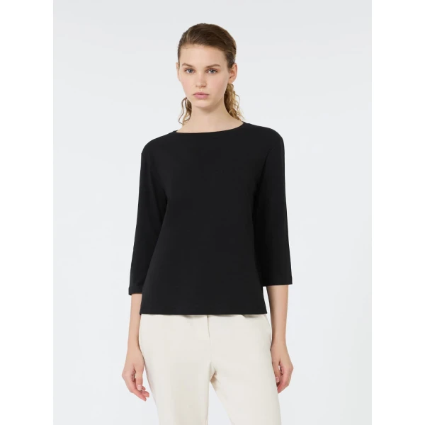 Max Mara Multia Stretch Cotton Boat-Neck T-Shirt in Black | T-shirts | Luxury Shoes 