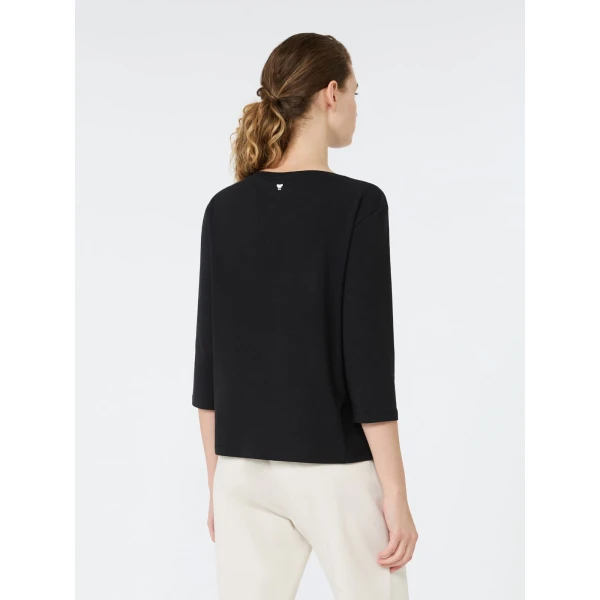 Max Mara Multia Stretch Cotton Boat-Neck T-Shirt in Black | T-shirts | Luxury Shoes 