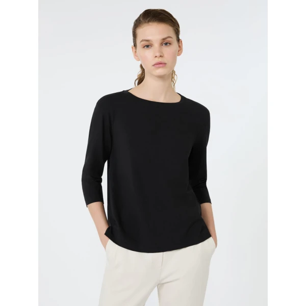 Max Mara Multia Stretch Cotton Boat-Neck T-Shirt in Black | T-shirts | Luxury Shoes 