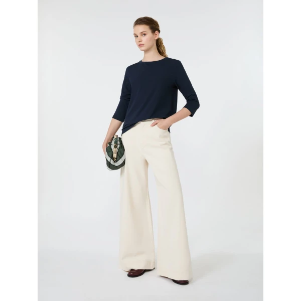 Max Mara Multia Stretch Cotton Boat-Neck T-Shirt in Navy | T-shirts | Luxury Shoes 
