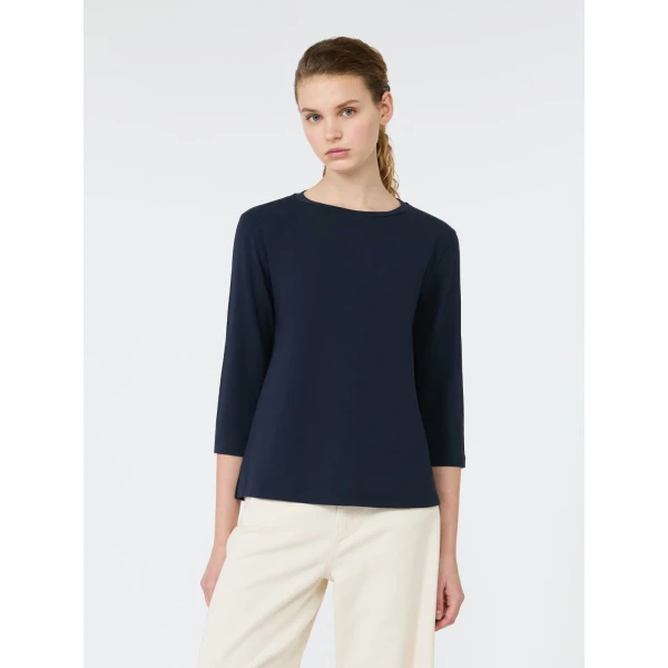 Max Mara Multia Stretch Cotton Boat-Neck T-Shirt in Navy | T-shirts | Luxury Shoes 