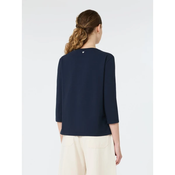 Max Mara Multia Stretch Cotton Boat-Neck T-Shirt in Navy | T-shirts | Luxury Shoes 