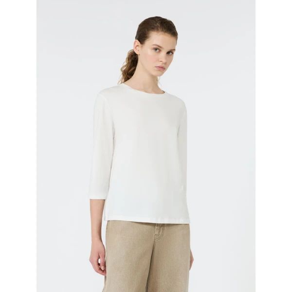 Max Mara Multia Stretch Cotton Boat-Neck T-Shirt in White | T-shirts | Luxury Shoes 