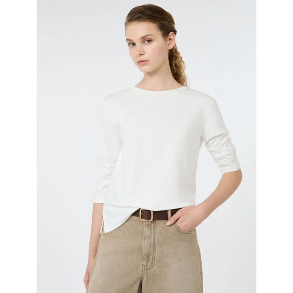 Max Mara Multia Stretch Cotton Boat-Neck T-Shirt in White | T-shirts | Luxury Shoes 