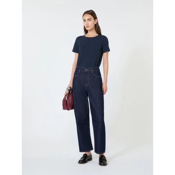 Max Mara Multib Stretch Jersey Basic T-Shirt in Navy | T-shirts | Luxury Shoes 