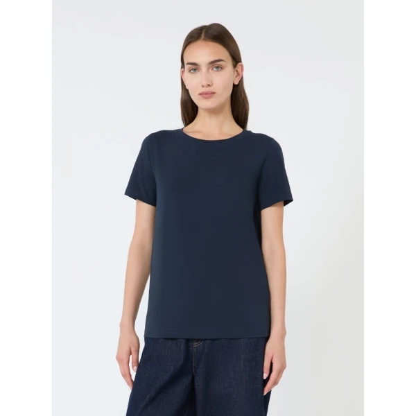 Max Mara Multib Stretch Jersey Basic T-Shirt in Navy | T-shirts | Luxury Shoes 