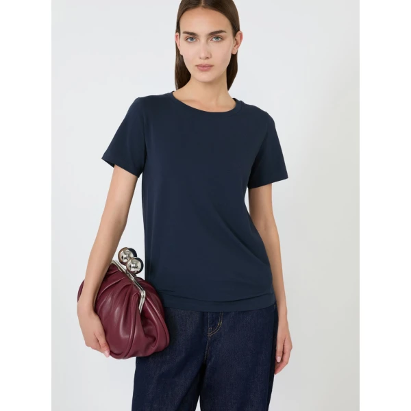 Max Mara Multib Stretch Jersey Basic T-Shirt in Navy | T-shirts | Luxury Shoes 