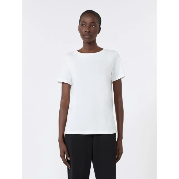 Max Mara Multib Stretch Jersey Basic T-Shirt in White | T-shirts | Luxury Shoes 