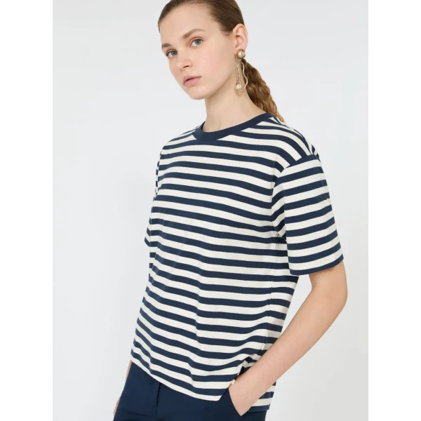 Max Mara Multid Jersey Boxy T-Shirt in Navy | T-shirts | Luxury Shoes 