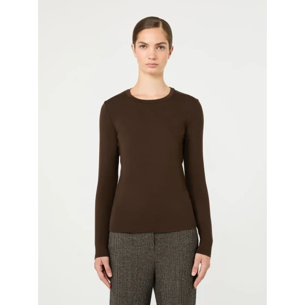 Max Mara Multie Stretch Viscose Jersey T-Shirt in Dark Brown | T-shirts | Luxury Shoes 