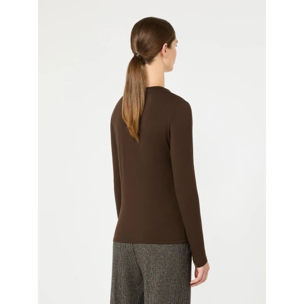 Max Mara Multie Stretch Viscose Jersey T-Shirt in Dark Brown | T-shirts | Luxury Shoes 