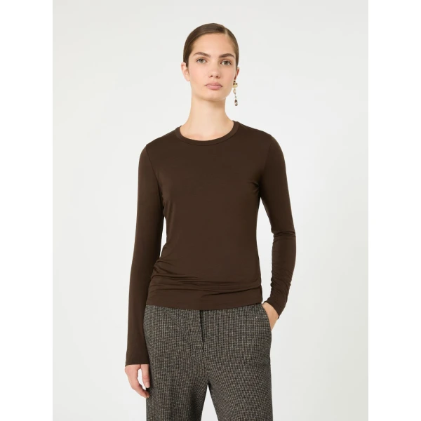 Max Mara Multie Stretch Viscose Jersey T-Shirt in Dark Brown | T-shirts | Luxury Shoes 