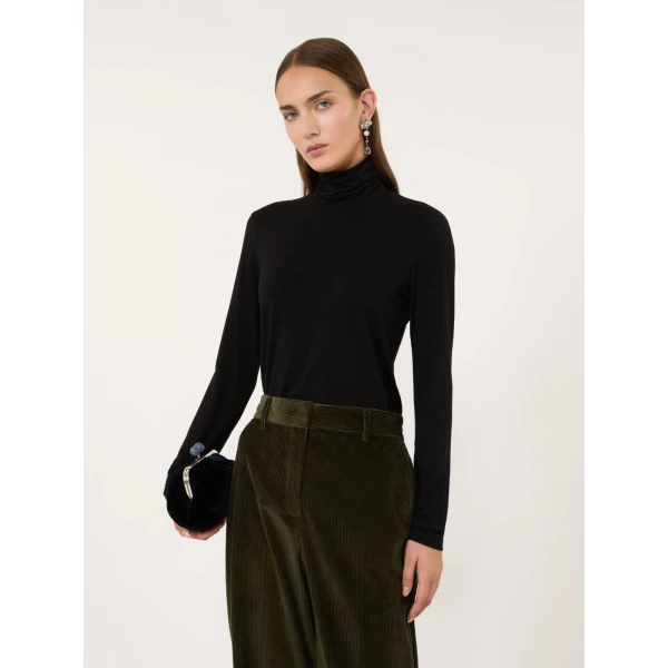 Max Mara Multif Stretch Viscose Jersey Turtleneck Top in Black | Tops | Luxury Shoes 