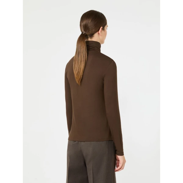 Max Mara Multif Stretch Viscose Jersey Turtleneck Top in Dark Brown | Tops | Luxury Shoes 
