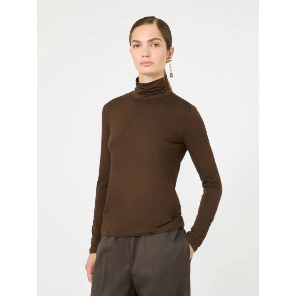 Max Mara Multif Stretch Viscose Jersey Turtleneck Top in Dark Brown | Tops | Luxury Shoes 