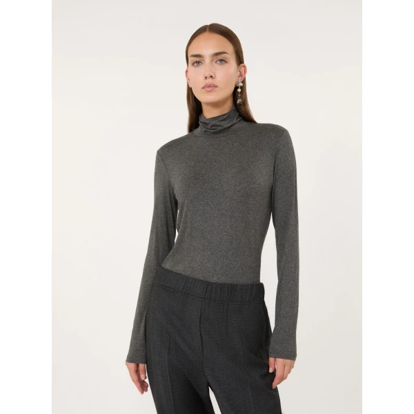 Max Mara Multif Stretch Viscose Jersey Turtleneck Top in Dark Grey | Tops | Luxury Shoes 