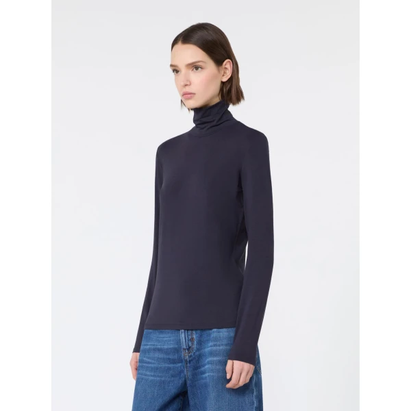 Max Mara Multif Stretch Viscose Jersey Turtleneck Top in Navy | Tops | Luxury Shoes 