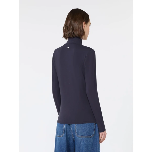 Max Mara Multif Stretch Viscose Jersey Turtleneck Top in Navy | Tops | Luxury Shoes 