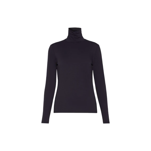 Max Mara Multif Stretch Viscose Jersey Turtleneck Top in Navy | Tops | Luxury Shoes 