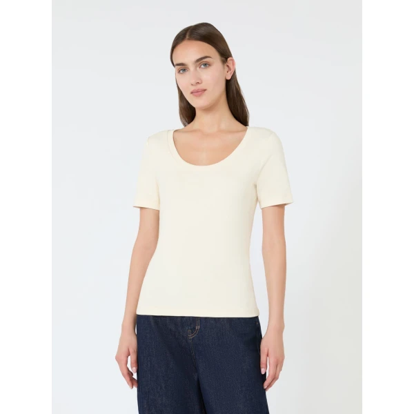 Max Mara Multij Fine Rib-Knit Jersey T-Shirt in Ivory | T-shirts | Luxury Shoes 
