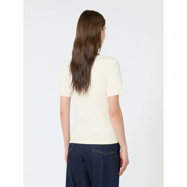 Max Mara Multij Fine Rib-Knit Jersey T-Shirt in Ivory | T-shirts | Luxury Shoes 