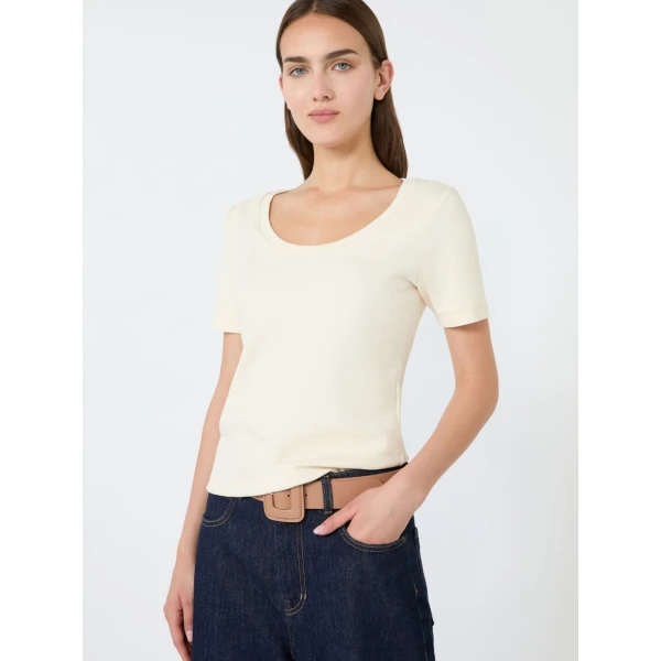 Max Mara Multij Fine Rib-Knit Jersey T-Shirt in Ivory | T-shirts | Luxury Shoes 