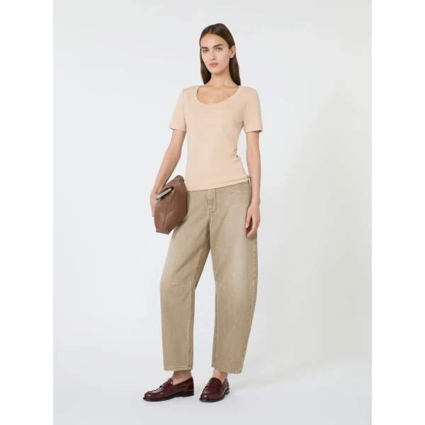 Max Mara Multij Fine Rib-Knit Jersey T-Shirt in Pink | T-shirts | Luxury Shoes 