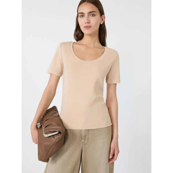 Max Mara Multij Fine Rib-Knit Jersey T-Shirt in Pink | T-shirts | Luxury Shoes 