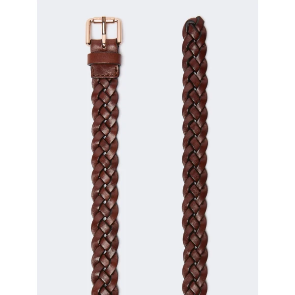 Max Mara Navetta Woven Leather Belt in Amber Brown | Belts | Luxury Shoes 