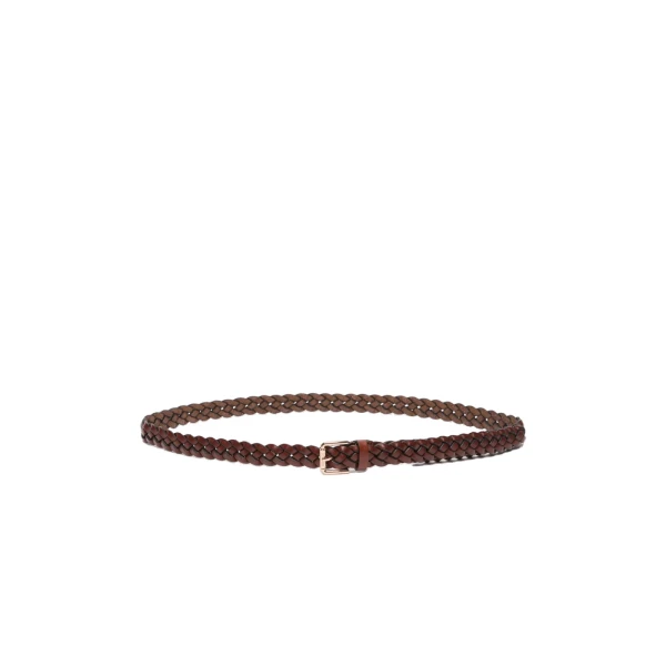 Max Mara Navetta Woven Leather Belt in Amber Brown | Belts | Luxury Shoes 