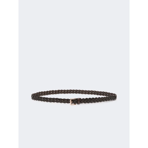 Max Mara Navetta Woven Leather Belt in Coffee | Belts | Luxury Shoes 