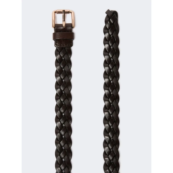 Max Mara Navetta Woven Leather Belt in Coffee | Belts | Luxury Shoes 