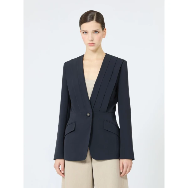 Max Mara Navile Single-Breasted Compact Cady Jacket in Midnight Blue | Blazers | Luxury Shoes 