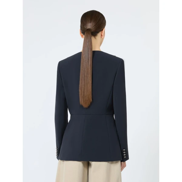 Max Mara Navile Single-Breasted Compact Cady Jacket in Midnight Blue | Blazers | Luxury Shoes 